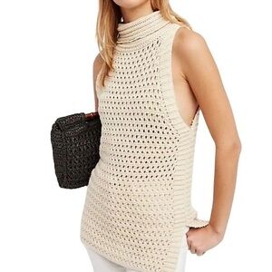 Free People Northern Lights Crochet Knit Beige Cream Cabincore Vest Size M